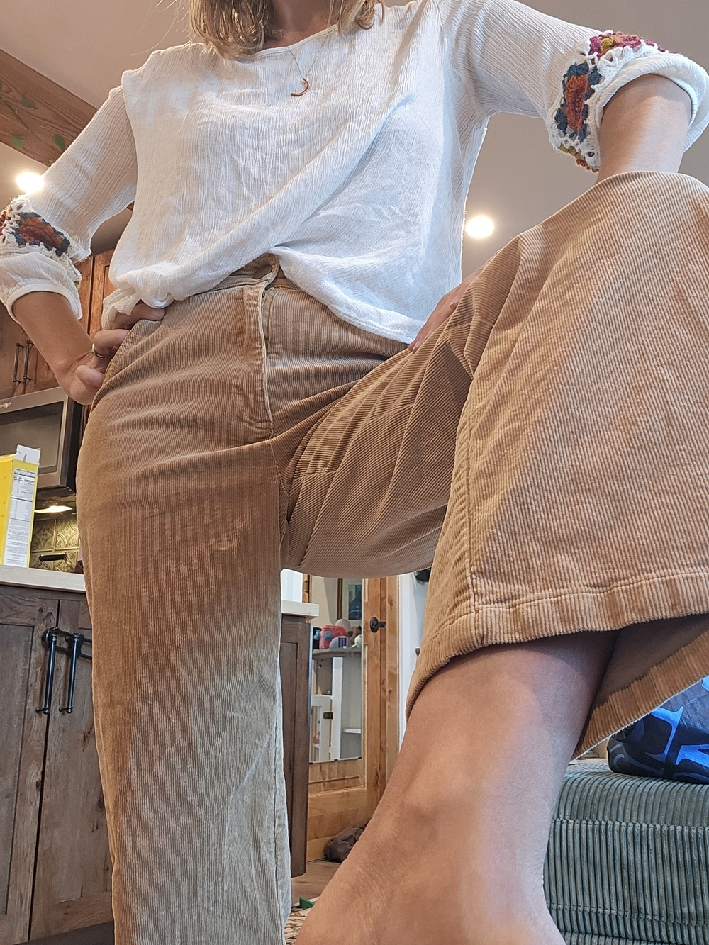 Sage The Label Wide Leg Corduroy Pants Camel Tan High Rise Size Small